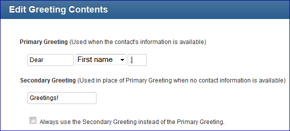 Greeting option in Constant Contact